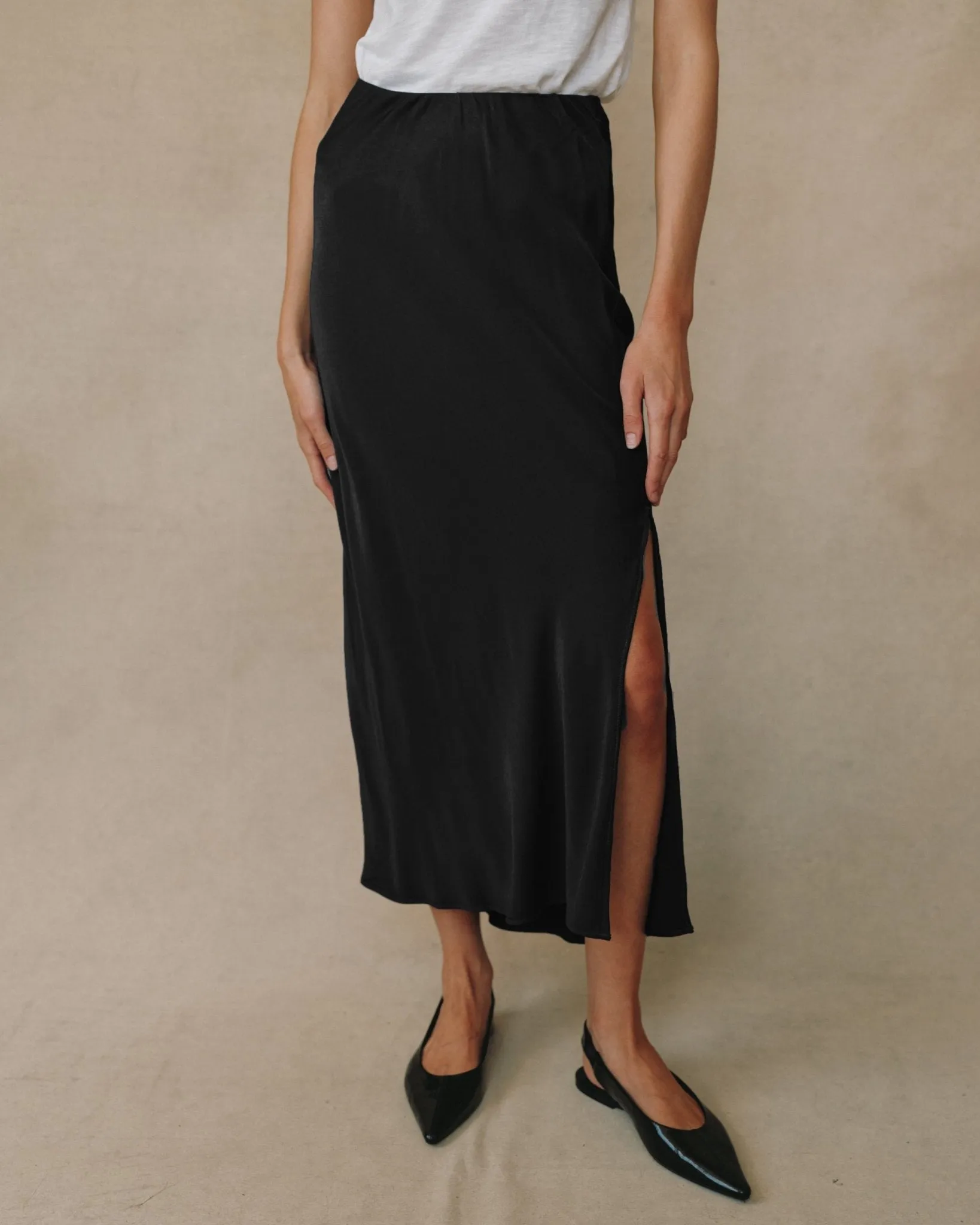 Satin Side Slit Bias Maxi Skirt - Black sold by Bella Dahl product image thumbnail 2