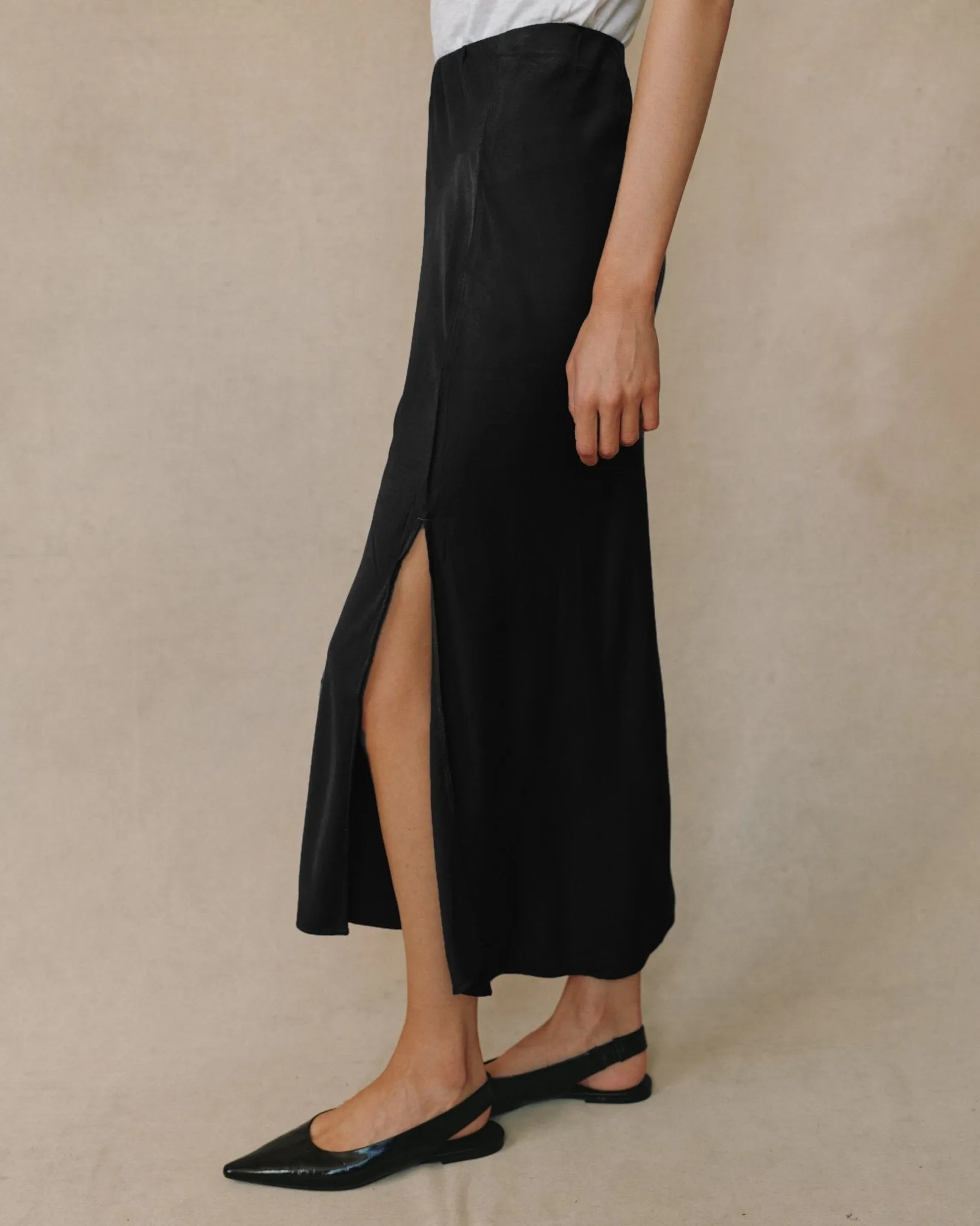 Satin Side Slit Bias Maxi Skirt - Black sold by Bella Dahl product image thumbnail 3