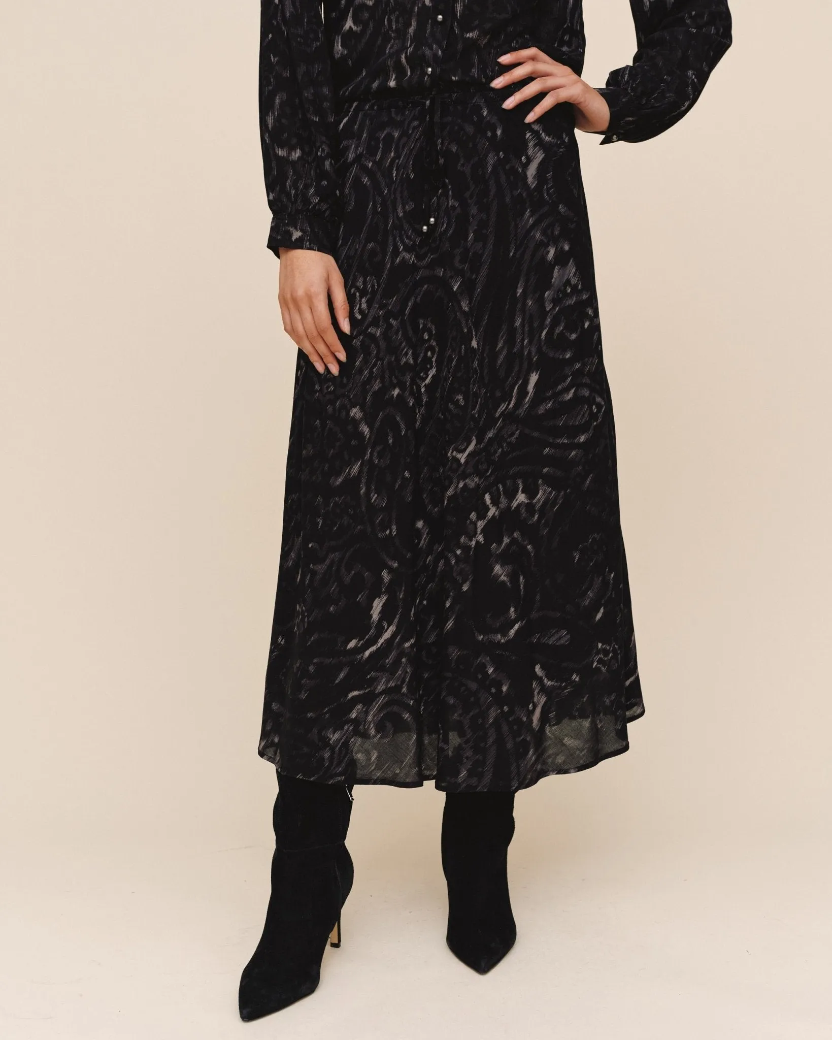 Bias Full Skirt With Tie - Black Paisley sold by Bella Dahl product image thumbnail 3