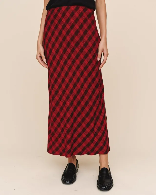 Side Slit Bias Maxi Skirt - Red & Black Check sold by Bella Dahl