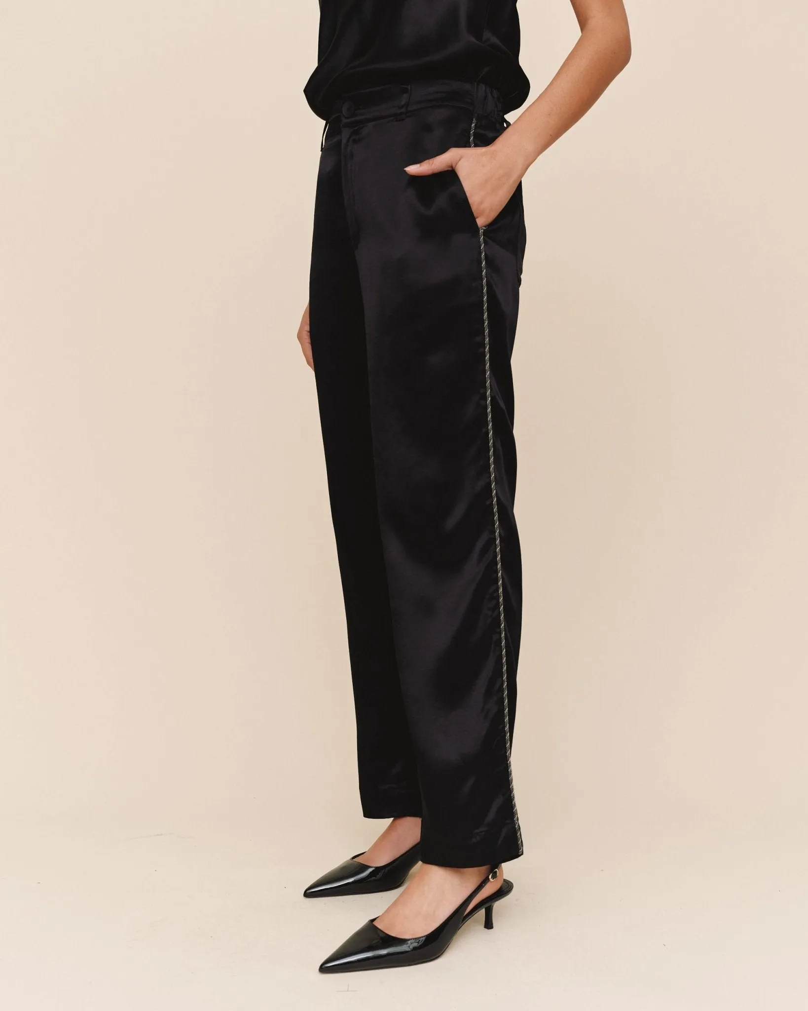 Trouser With Beaded Piping - Black sold by Bella Dahl product image thumbnail 4
