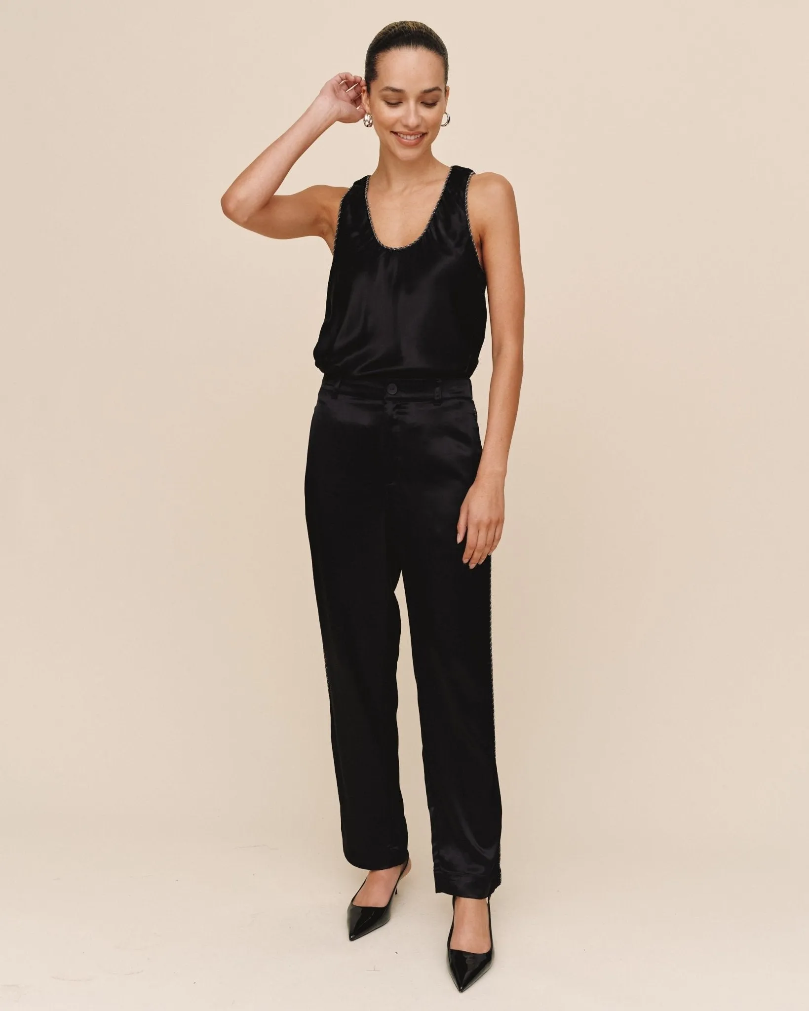 Trouser With Beaded Piping - Black sold by Bella Dahl product image thumbnail 3