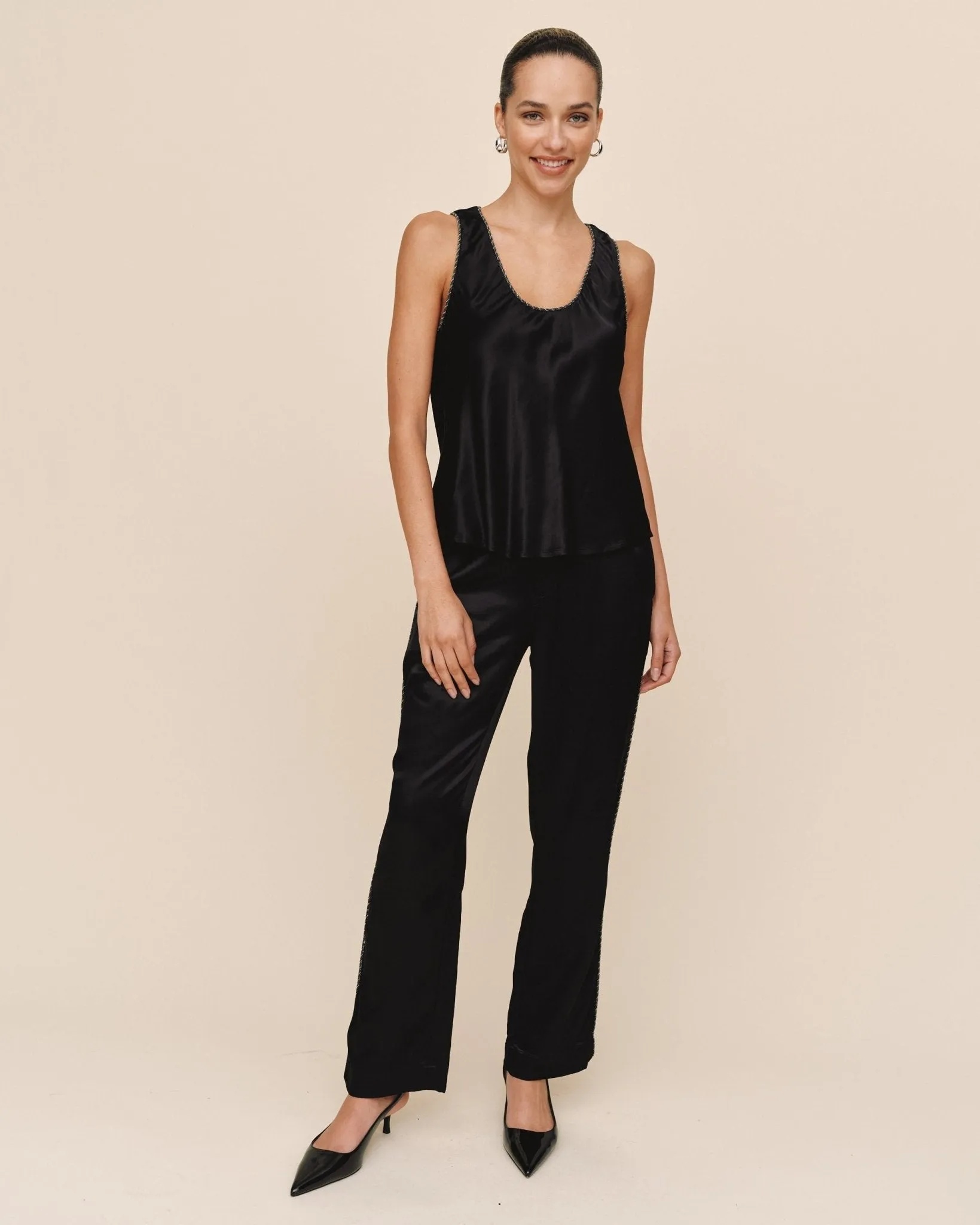 Beaded Trim Tank - Black sold by Bella Dahl product image thumbnail 3