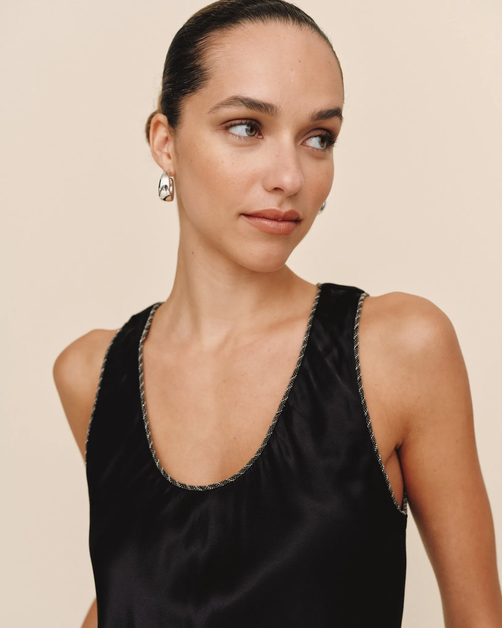 Beaded Trim Tank - Black sold by Bella Dahl