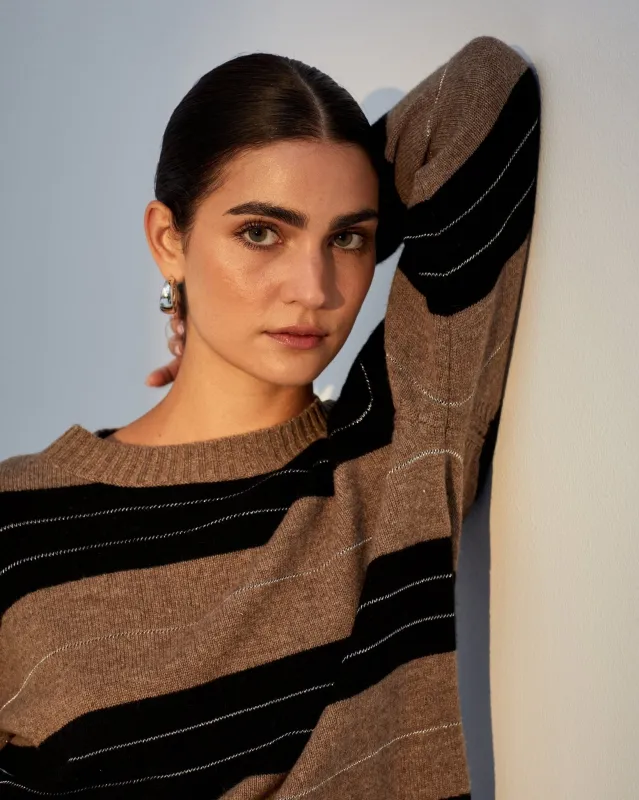 Fitted Crew Sweater - Frappe Stripe sold by Bella Dahl