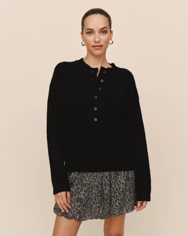 Button Placket Pullover Sweater - Black sold by Bella Dahl