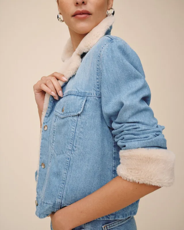 Fur Trimmed Denim Jacket - Vintage Frost Wash made by Bella Dahl