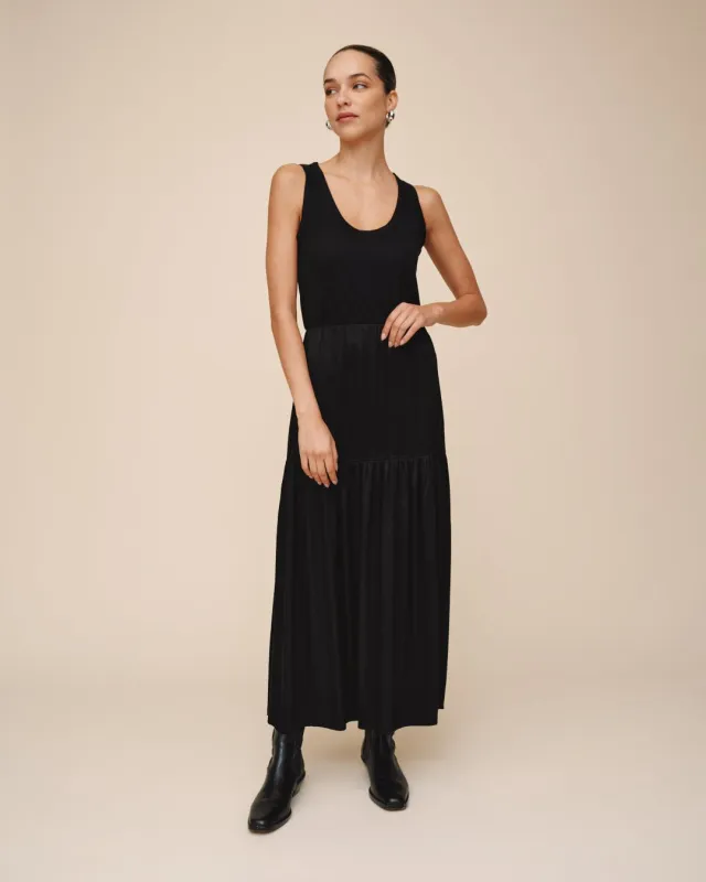 Dropped Waist Ruffle Maxi Skirt - Black sold by Bella Dahl