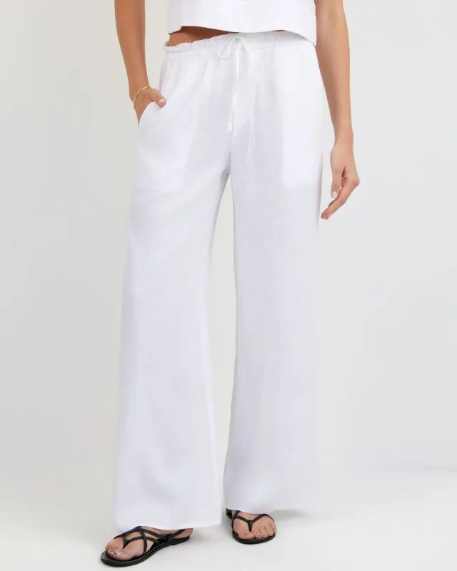 Ruffle Waist Wide Leg Pant - White sold by Bella Dahl