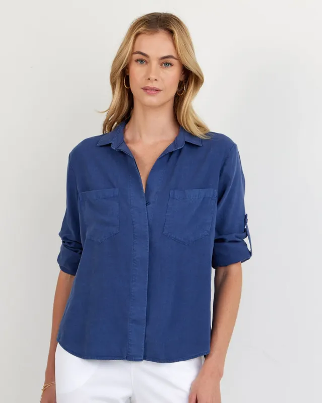 Split Back Button Down - Midnight Surf sold by Bella Dahl