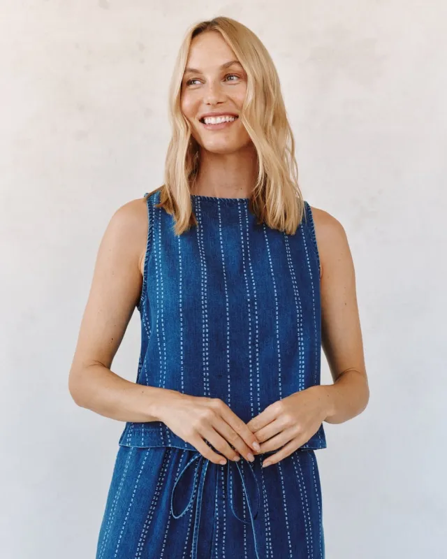 Sleeveless Button Back Top - Indigo Stripe made by Bella Dahl