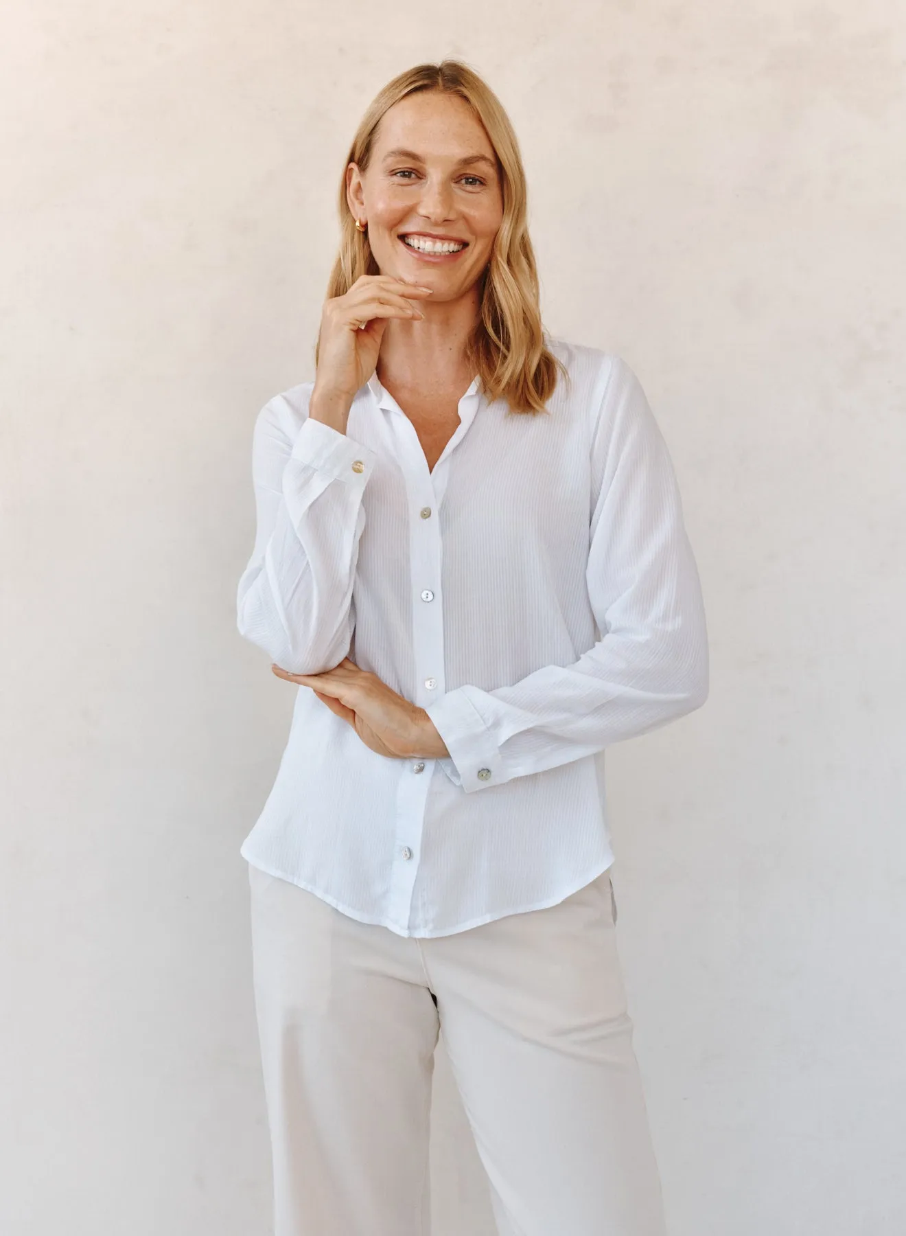 Classic Rib Button Down Shirt - White sold by Bella Dahl product image thumbnail 4