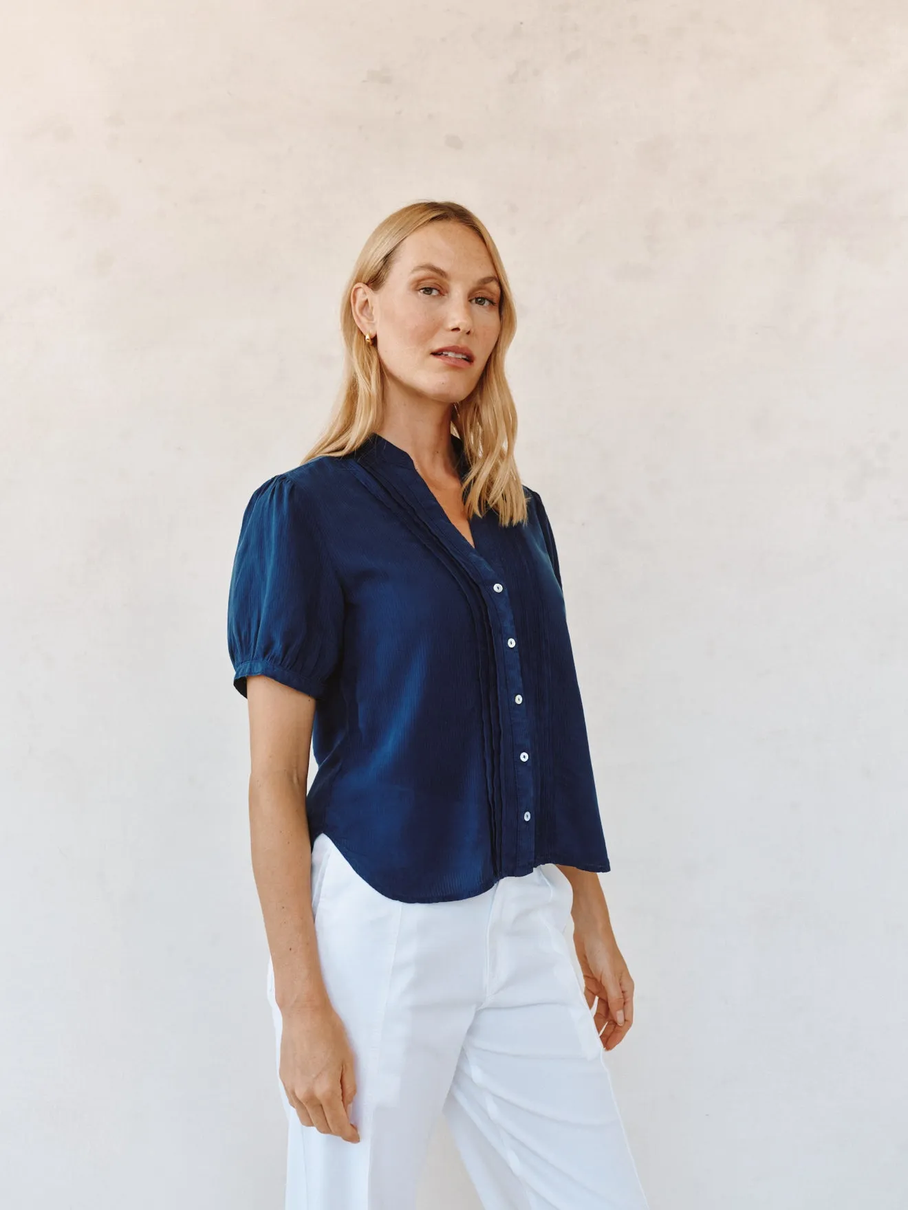 Short Sleeve Pintuck Shirt - Navy Dusk sold by Bella Dahl product image thumbnail 3