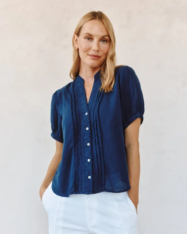 Short Sleeve Pintuck Shirt - Navy Dusk sold by Bella Dahl
