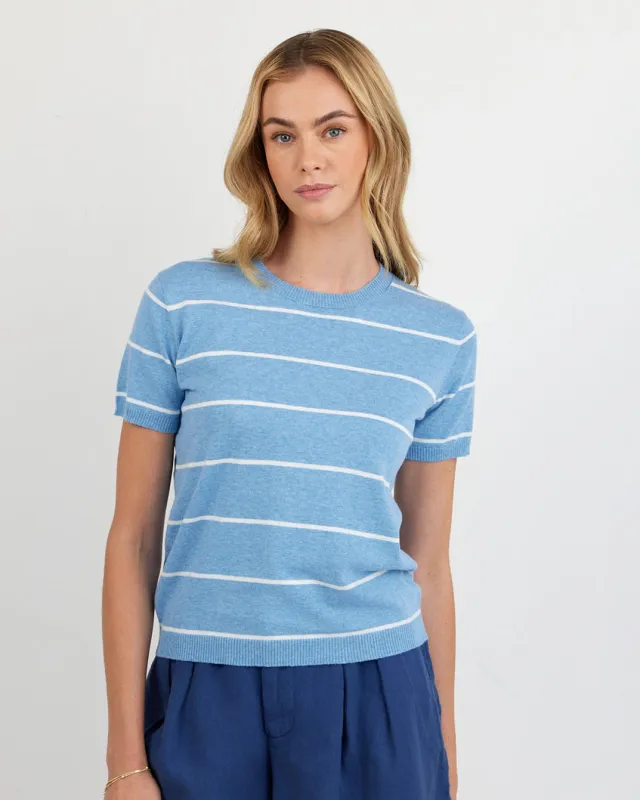 Short Sleeve Crew Neck Knit Top - Sailor Stripe sold by Bella Dahl