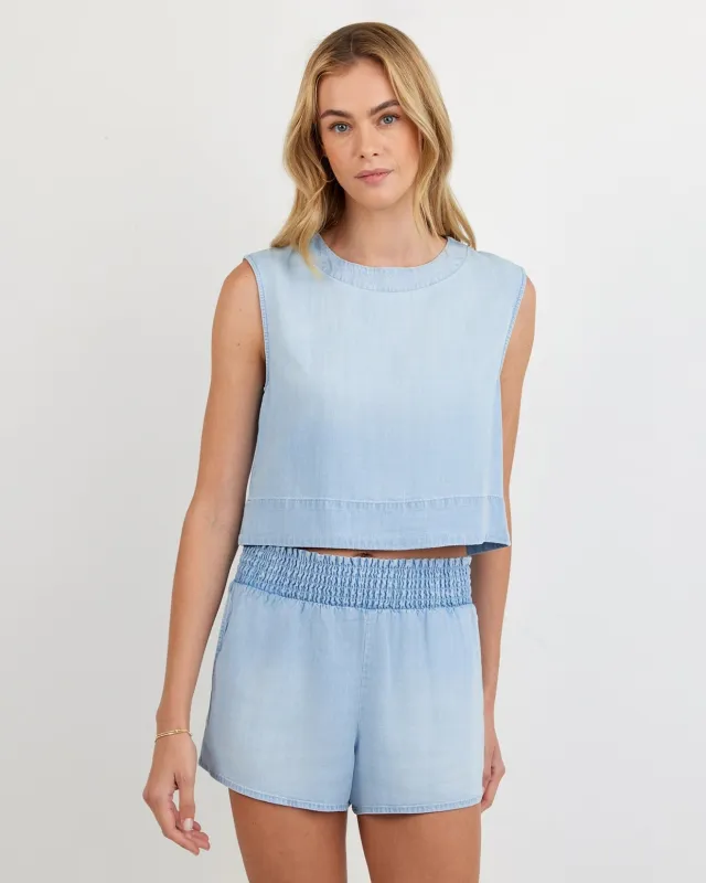 Boxy Button Back Top - Light Sunspray Wash made by Bella Dahl