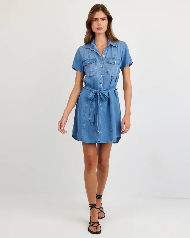 Short Sleeve Seamed Shirt Dress - Indigo Harbor Wash sold by Bella Dahl
