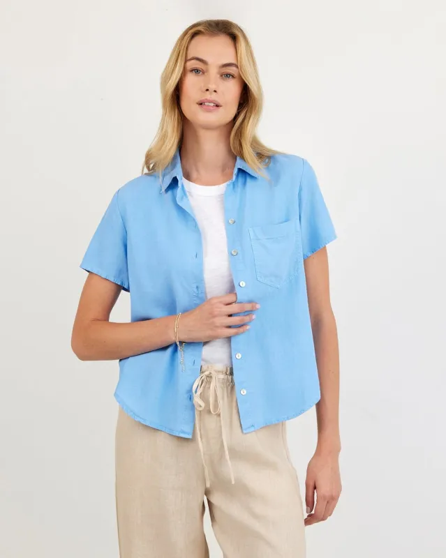 Short Sleeve Pocket Button Down - Tidal Blue sold by Bella Dahl
