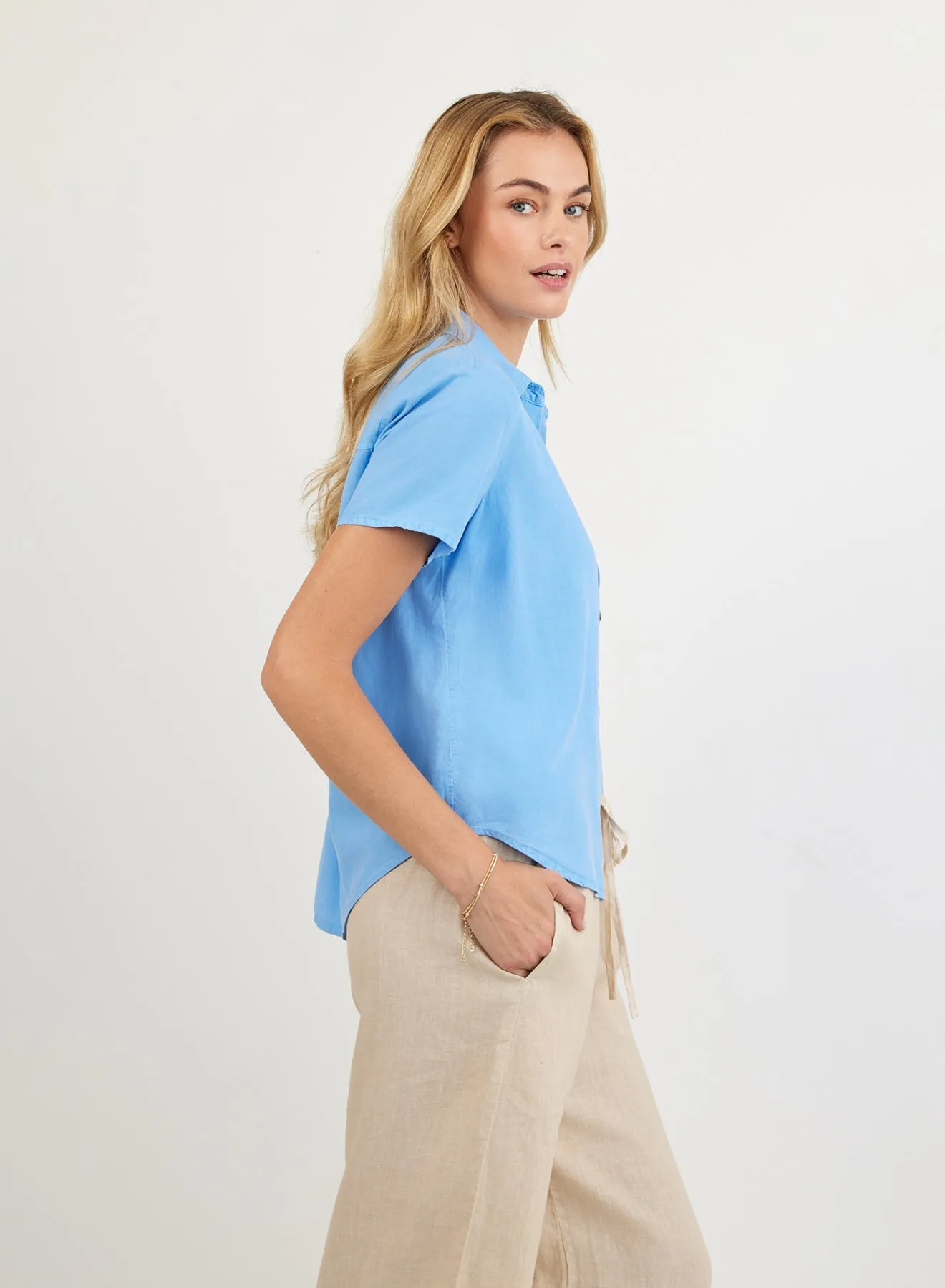 Short Sleeve Pocket Button Down - Tidal Blue sold by Bella Dahl product image thumbnail 2