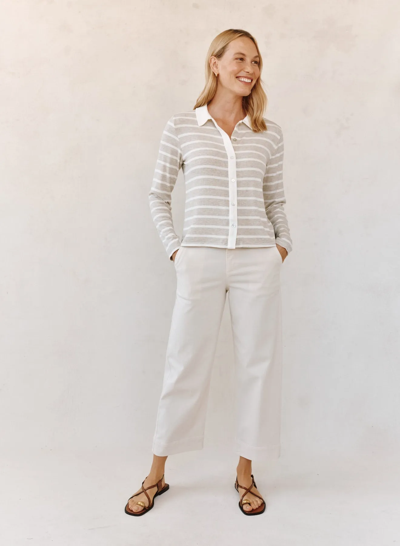 Contrast Placket Button Down - Sand Stripe sold by Bella Dahl product image thumbnail 3