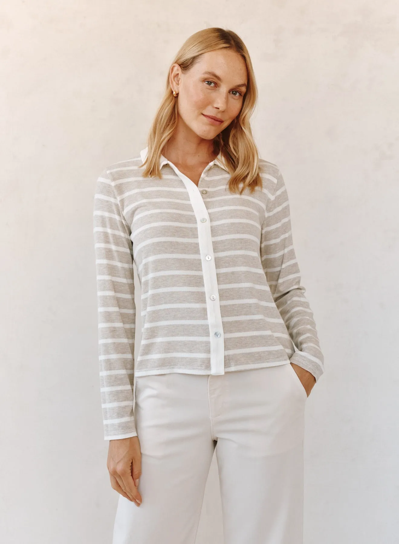 Contrast Placket Button Down - Sand Stripe sold by Bella Dahl product image thumbnail 2