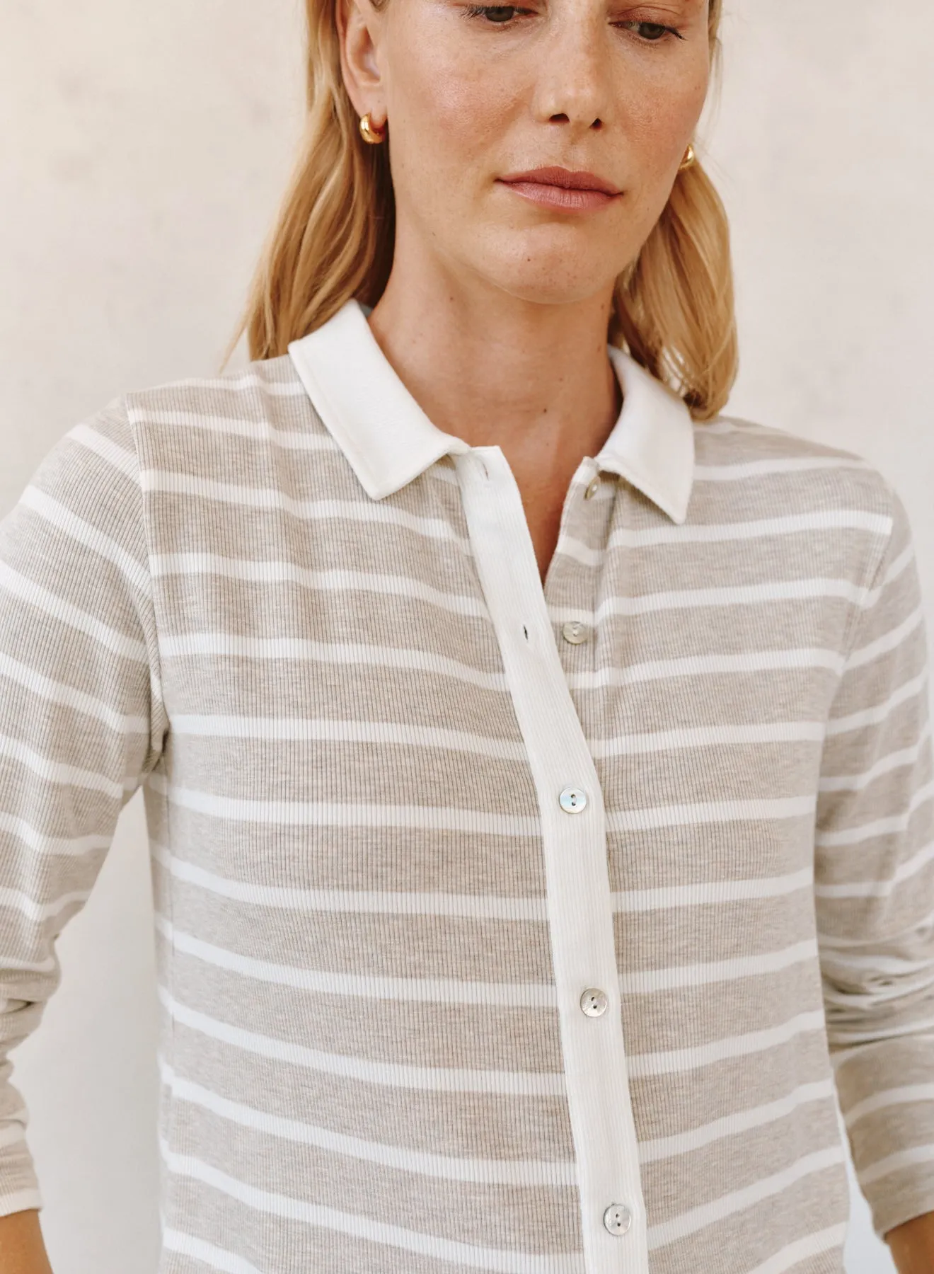 Contrast Placket Button Down - Sand Stripe sold by Bella Dahl product image thumbnail 4