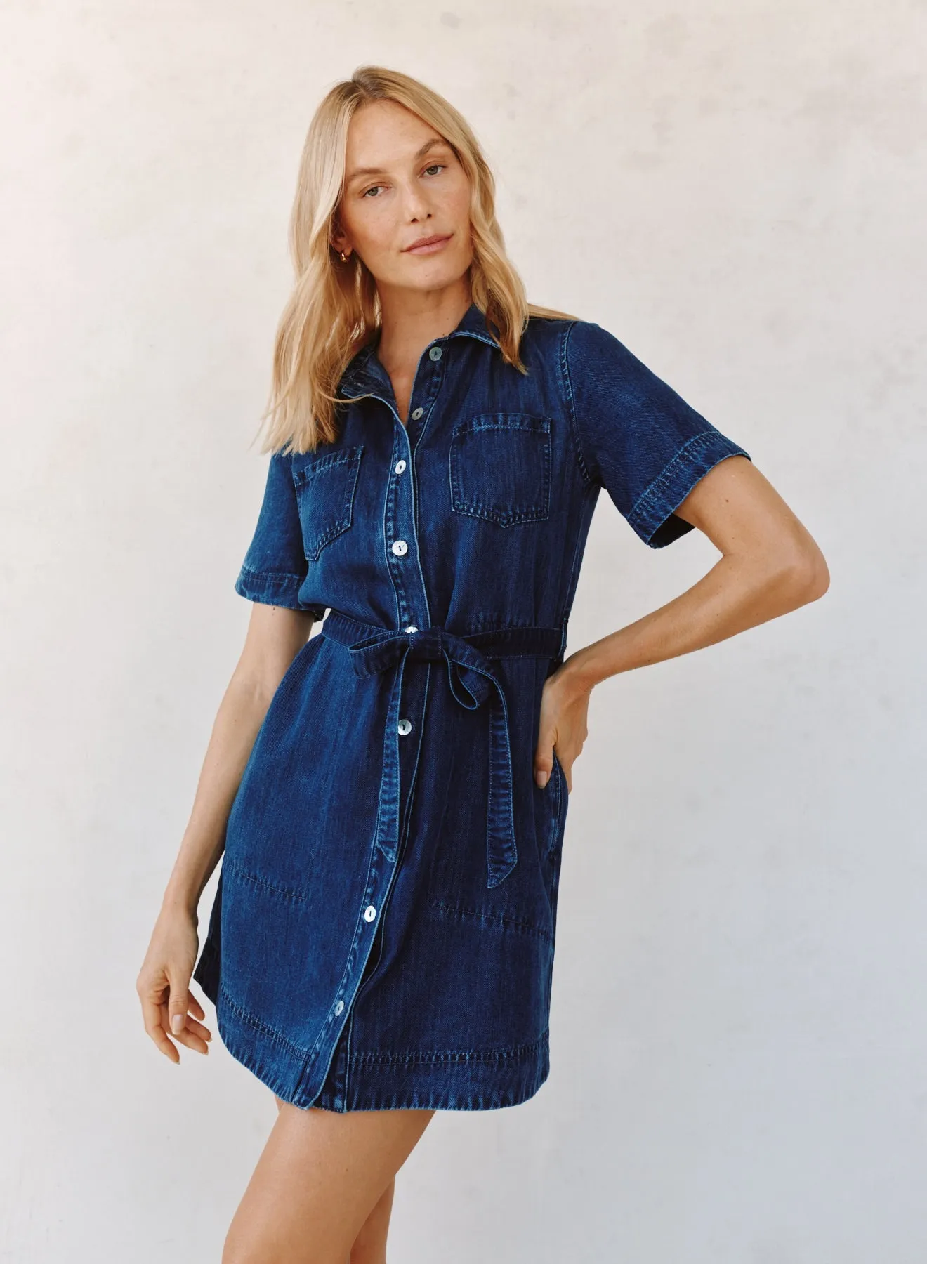 Short Sleeve Utility Shirt Dress - Horizon Blue Wash sold by Bella Dahl product image thumbnail 3