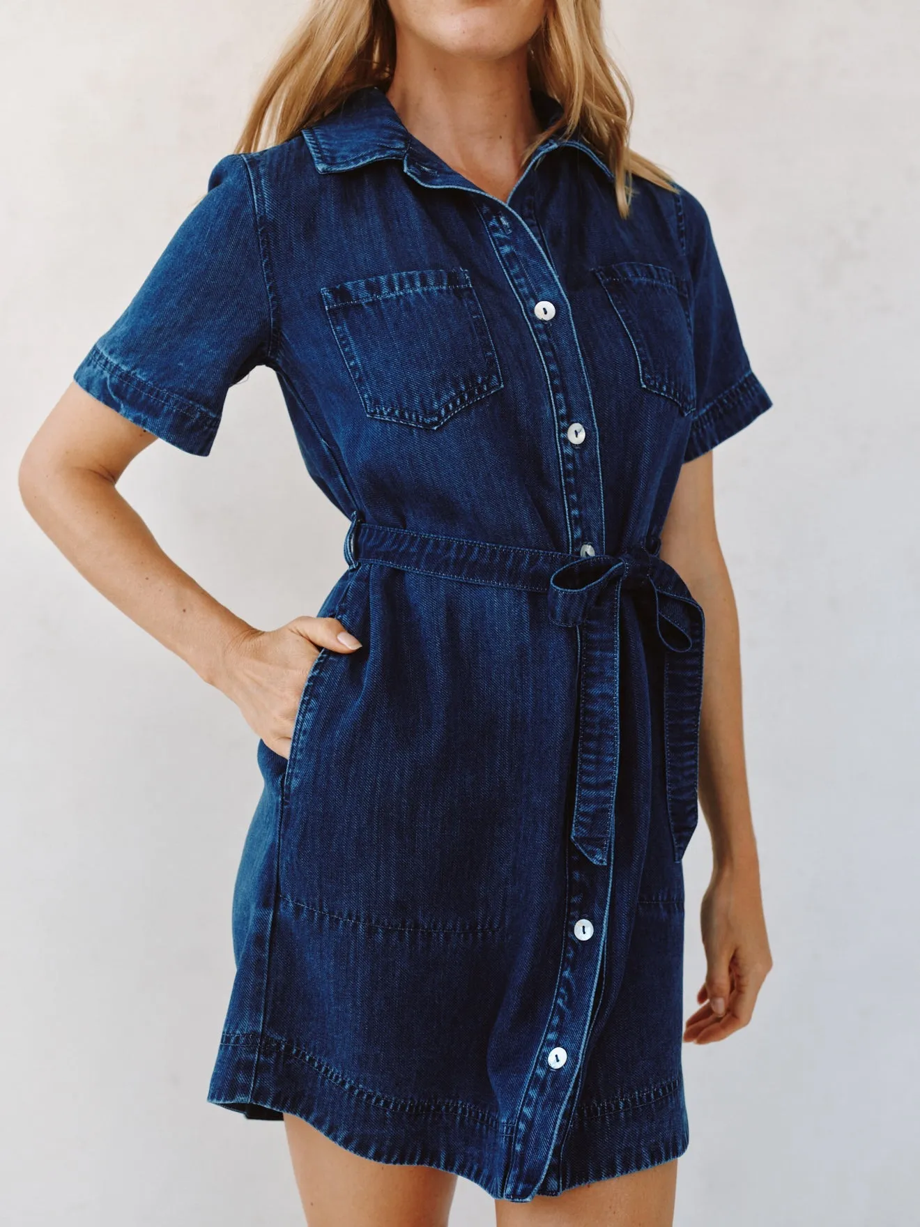 Short Sleeve Utility Shirt Dress - Horizon Blue Wash sold by Bella Dahl product image thumbnail 4