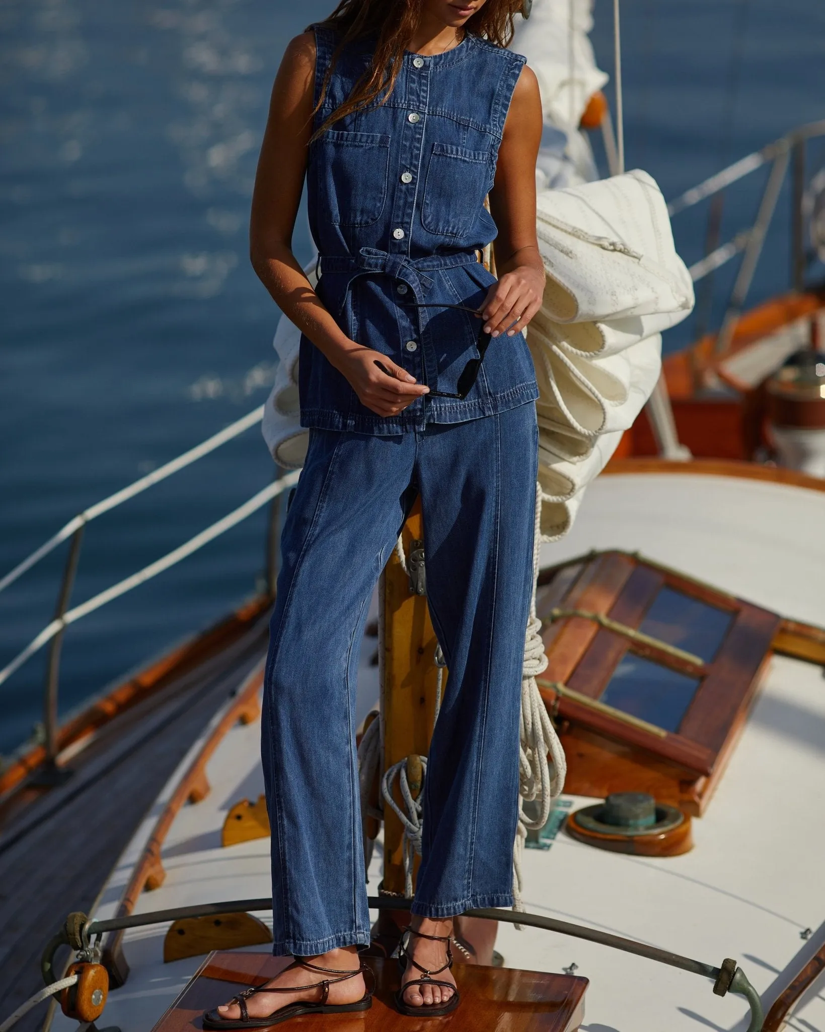 Seamed Soft Barrel with Elastic Back - Horizon Blue Wash sold by Bella Dahl