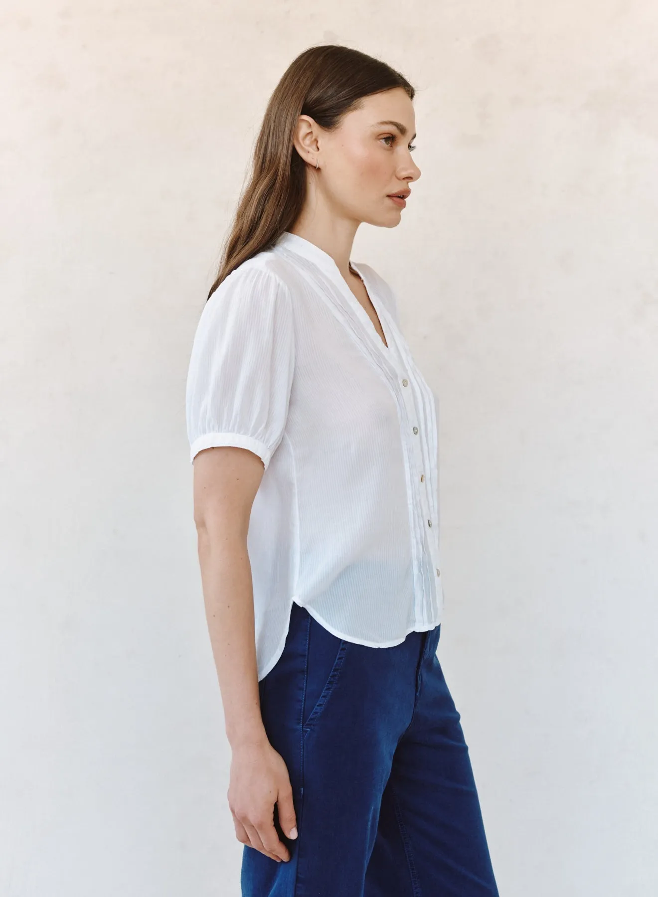 Short Sleeve Pintuck Shirt - White sold by Bella Dahl product image thumbnail 3