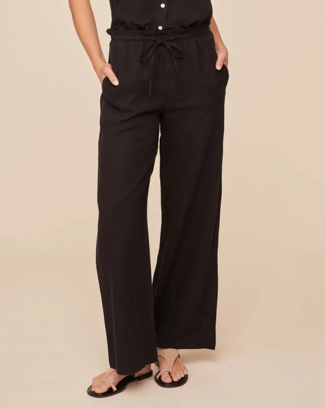 Ruffle Waist Wide Leg Pant - Black sold by Bella Dahl