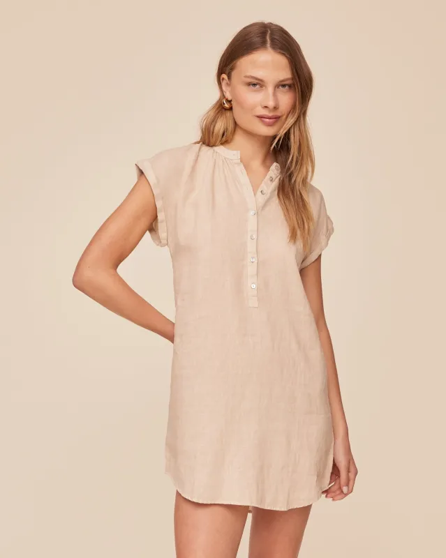 Cap Sleeve Henley Dress - Linen Sand sold by Bella Dahl