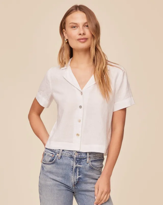 Short Sleeve Flowy Button Down - White sold by Bella Dahl