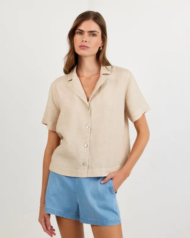 Short Sleeve Flowy Button Down - Linen Sand sold by Bella Dahl