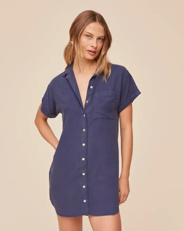 Roll Sleeve Pocket Shirt Dress - Midnight Surf made by Bella Dahl