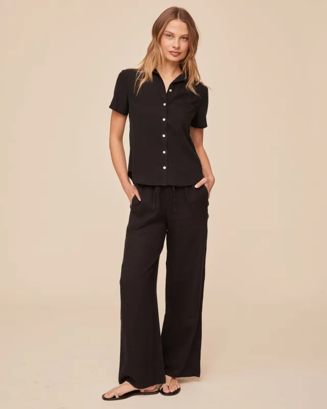 Short Sleeve Pocket Button Down - Vintage Black made by Bella Dahl
