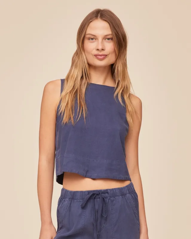 Sleeveless Boat Neck Split Back - Midnight Surf made by Bella Dahl