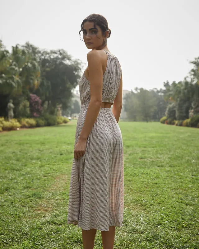 Cut Out Back Midi Halter Dress - Sunwashed Check made by Bella Dahl