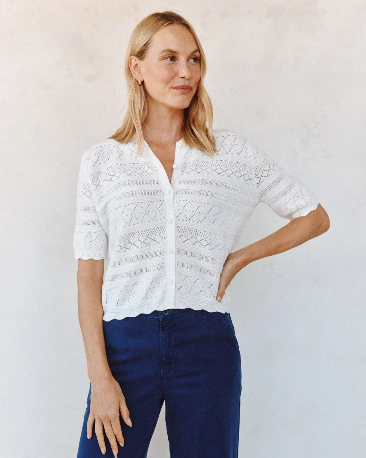 Short Sleeve Button Down Sweater - Ecru Ivory sold by Bella Dahl product image thumbnail 2
