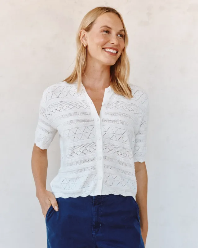 Short Sleeve Button Down Sweater - Ecru Ivory sold by Bella Dahl