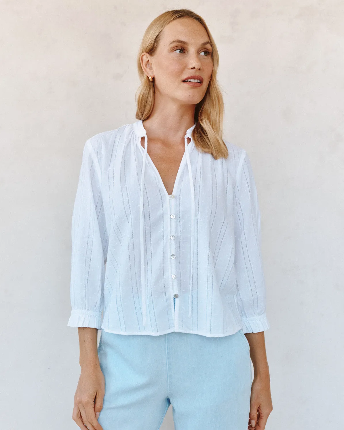 3/4 Sleeve Tie Neck Blouse - White sold by Bella Dahl product image thumbnail 2