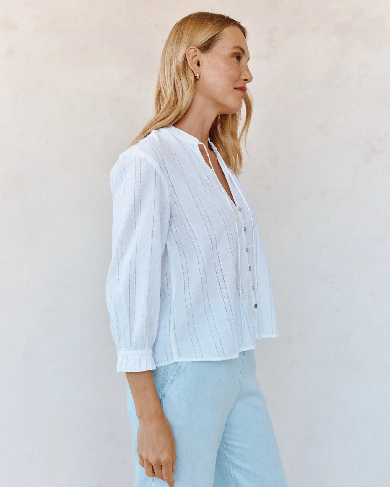 3/4 Sleeve Tie Neck Blouse - White sold by Bella Dahl product image thumbnail 3