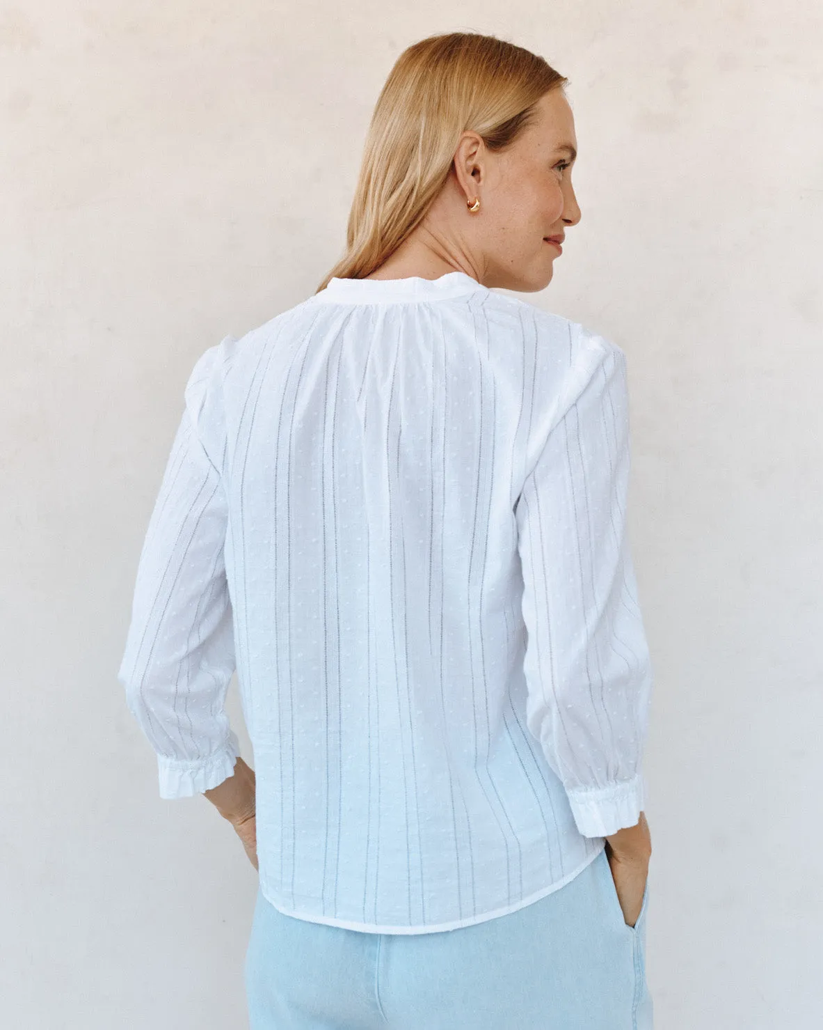 3/4 Sleeve Tie Neck Blouse - White sold by Bella Dahl product image thumbnail 4