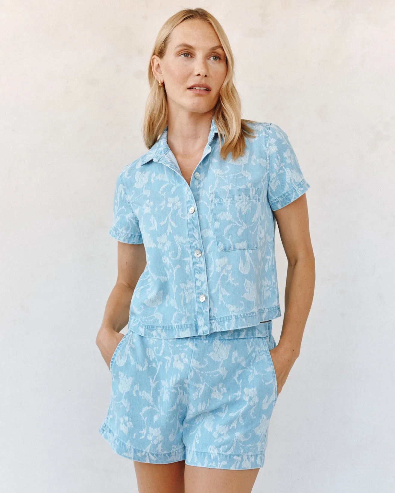 Short Sleeve Pocket Button Down - Vintage Fleur Denim sold by Bella Dahl product image thumbnail 3