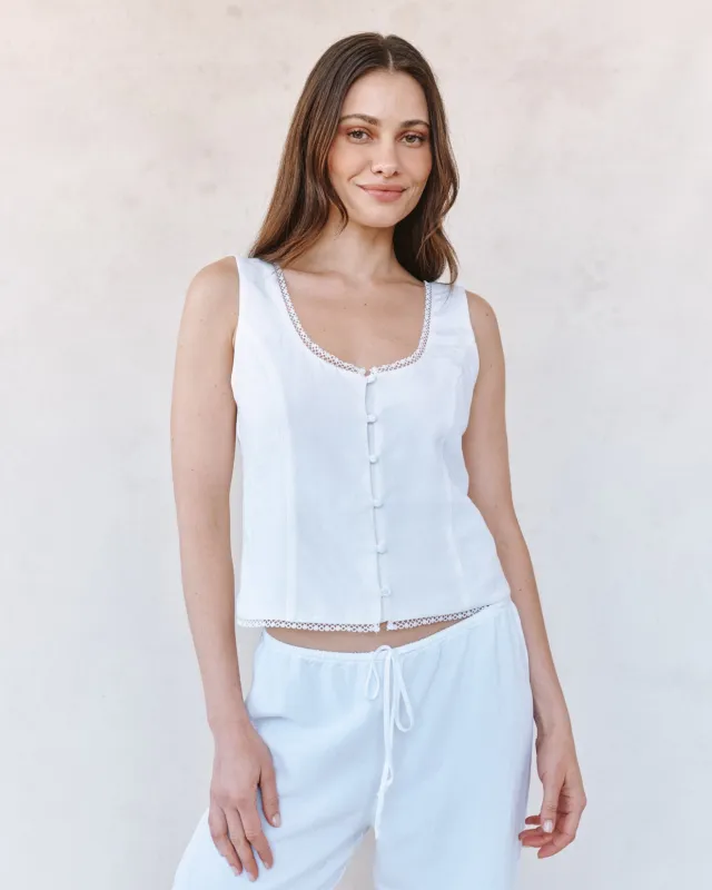 Fitted Bodice Top With Smock Back - White sold by Bella Dahl