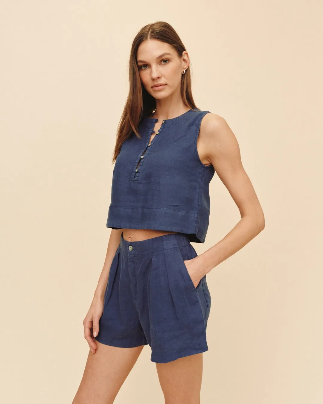 Sleeveless Half Placket Top - Midnight Surf sold by Bella Dahl product image thumbnail 3