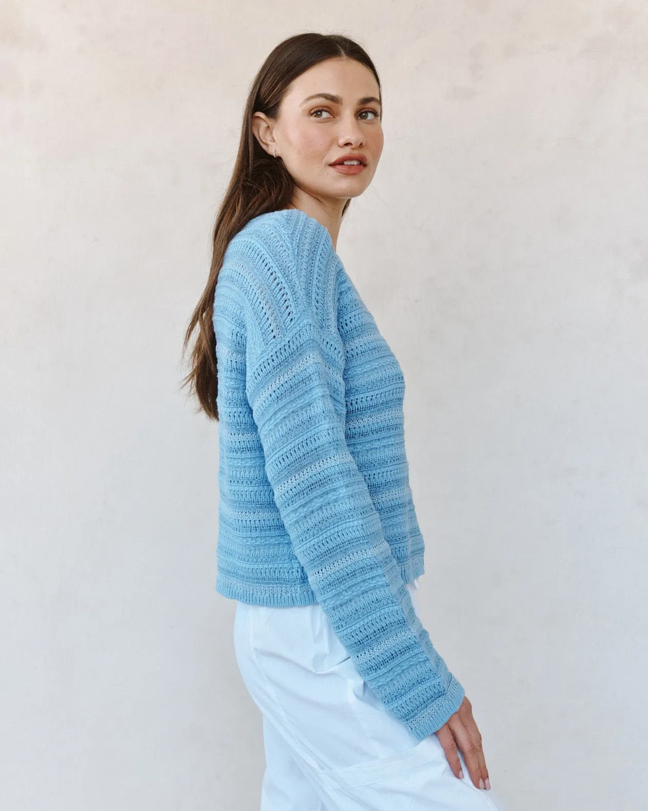 Textured Crew Neck Sweater - Sea Breeze Blue sold by Bella Dahl product image thumbnail 4
