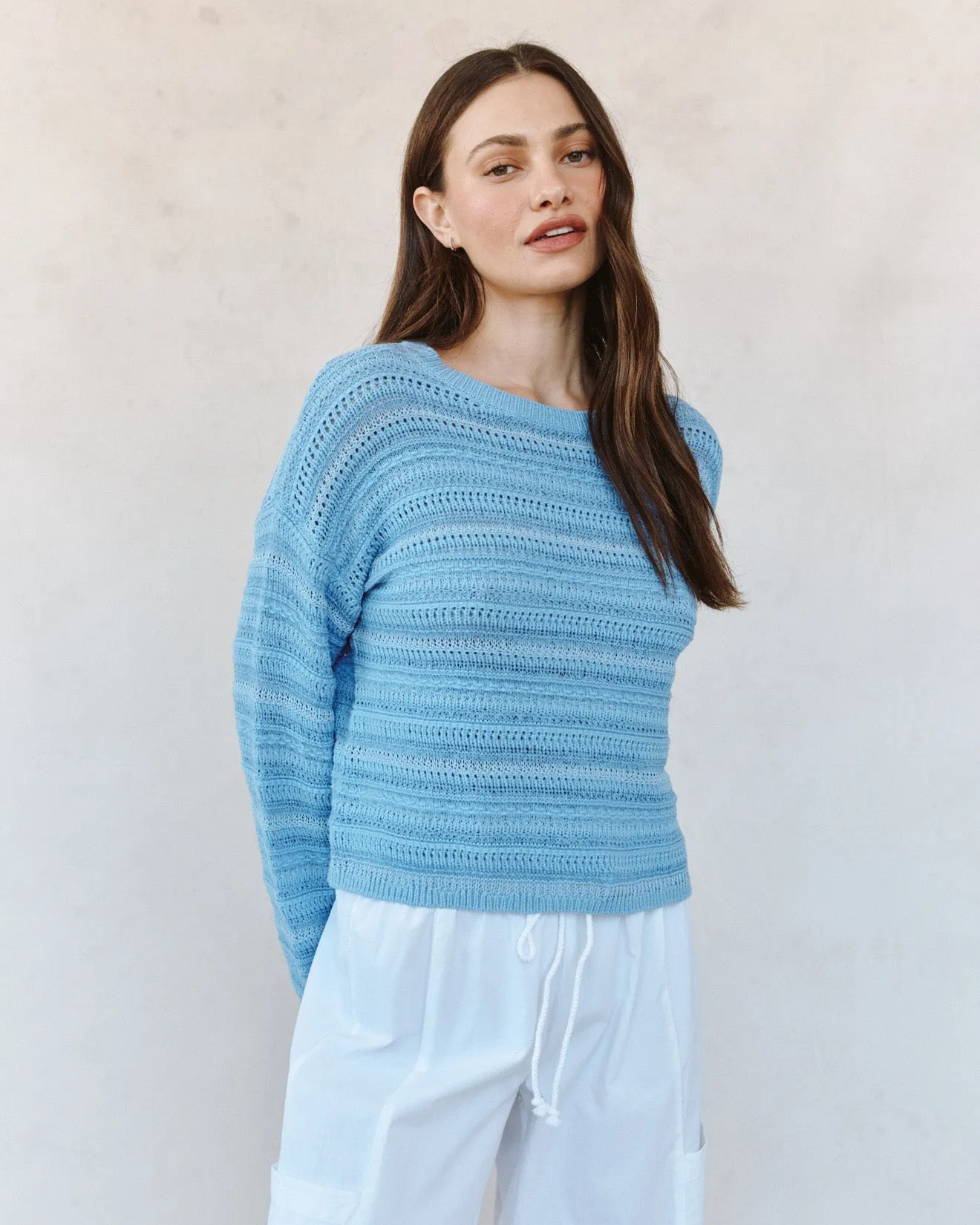 Textured Crew Neck Sweater - Sea Breeze Blue sold by Bella Dahl product image thumbnail 2
