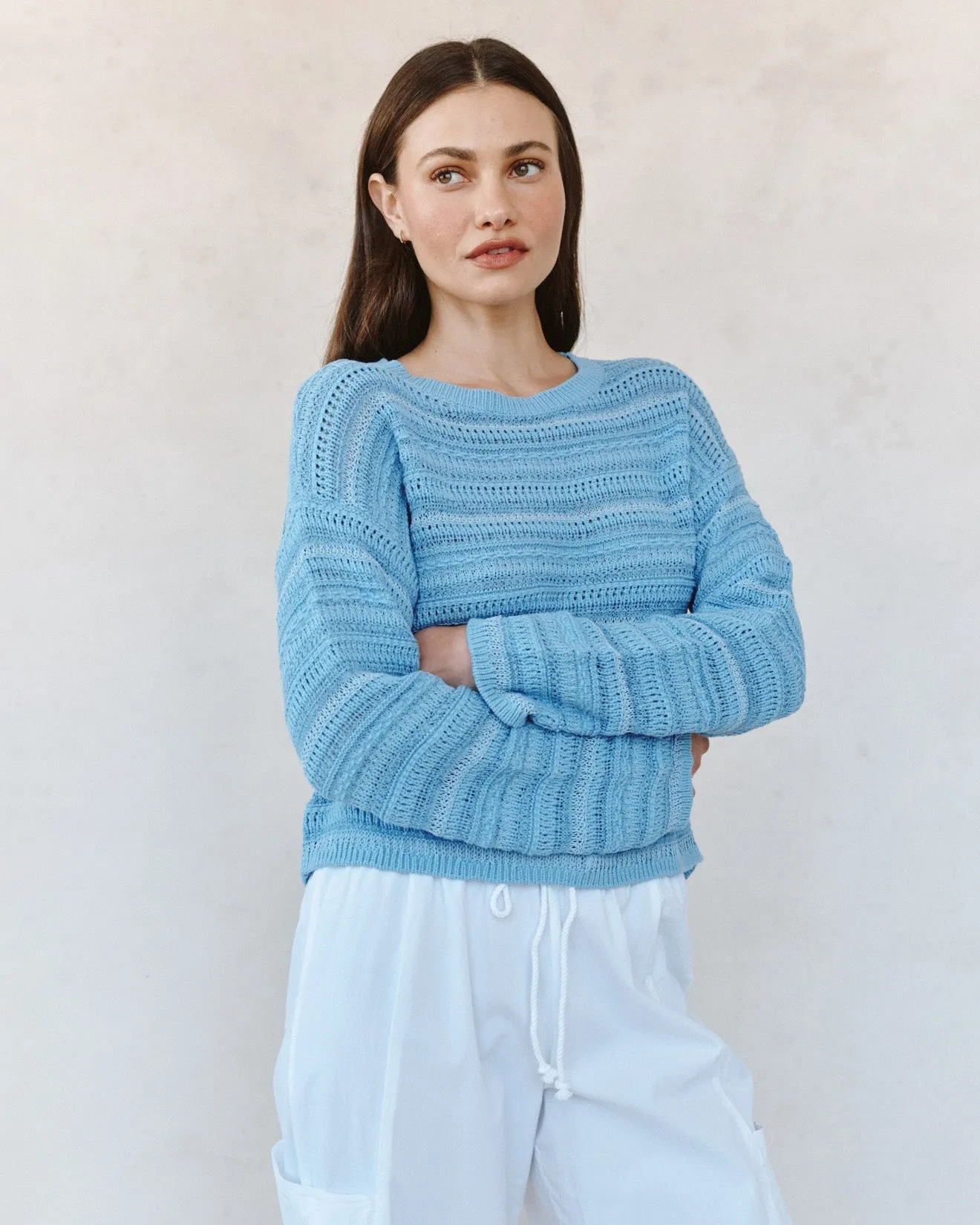 Textured Crew Neck Sweater - Sea Breeze Blue sold by Bella Dahl product image thumbnail 3