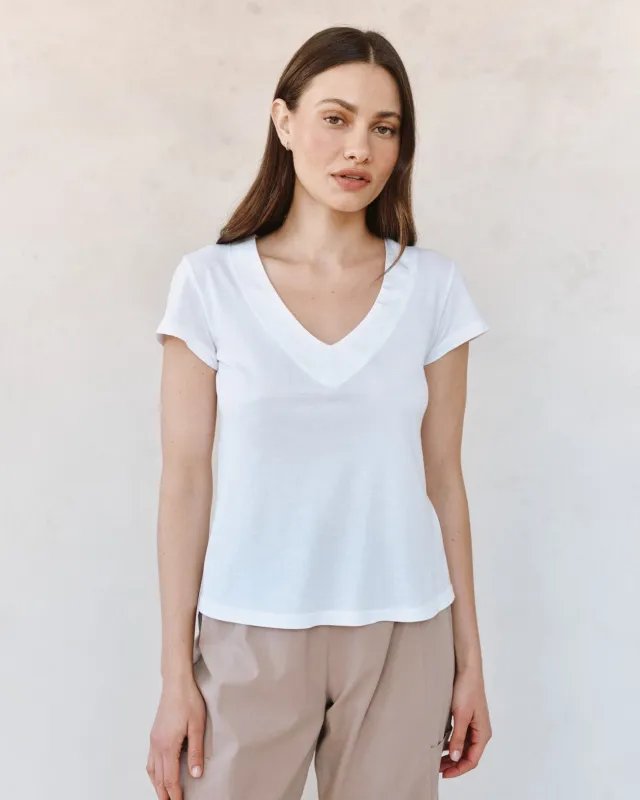Mixed V Neck Tee - White sold by Bella Dahl